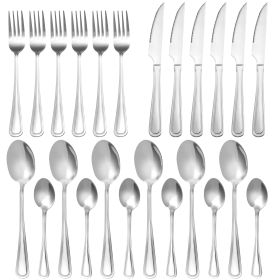 24-Piece Silverware Set, Stainless Steel Flatware Set Service for 6, Tableware Cutlery Set for Home Restaurant Party, Dinner Forks/Spoons/Knives, Squa
