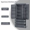 [Assembly Video Provided]TOPMAX 77inch Farmhouse Kitchen Pantry, Freestanding Tall Cupboard Storage Cabinet with 3 Adjustable Shelves, 8 Door Shelves,