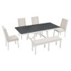 TREXM 6-Piece Classic Dining Table Set, Rectangular Extendable Dining Table with two 12"W Removable Leaves and 4 Upholstered Chairs & 1 Bench for Dini