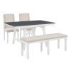 TREXM 6-Piece Classic Dining Table Set, Rectangular Extendable Dining Table with two 12"W Removable Leaves and 4 Upholstered Chairs & 1 Bench for Dini