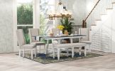 TREXM 6-Piece Classic Dining Table Set, Rectangular Extendable Dining Table with two 12"W Removable Leaves and 4 Upholstered Chairs & 1 Bench for Dini