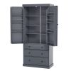 [Assembly Video Provided]TOPMAX 77inch Farmhouse Kitchen Pantry, Freestanding Tall Cupboard Storage Cabinet with 3 Adjustable Shelves, 8 Door Shelves,