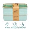 Green Lunch Boxes for Adults with Plastic Silverware Bento Box Set with Dividers Chopsticks Food Storage Japanese Lunch Containers Microwave Dishwashe