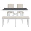 TREXM 6-Piece Classic Dining Table Set, Rectangular Extendable Dining Table with two 12"W Removable Leaves and 4 Upholstered Chairs & 1 Bench for Dini